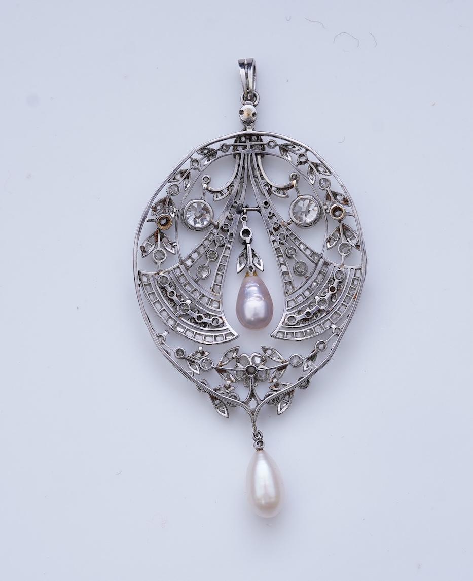A fine Belle Epoque natural pearl and diamond pendant, circa 1910